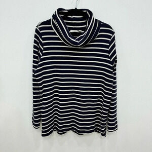 L.L. BEAN Striped Turtleneck Navy White Long Sleeve Top 100% cotton Classic XL
